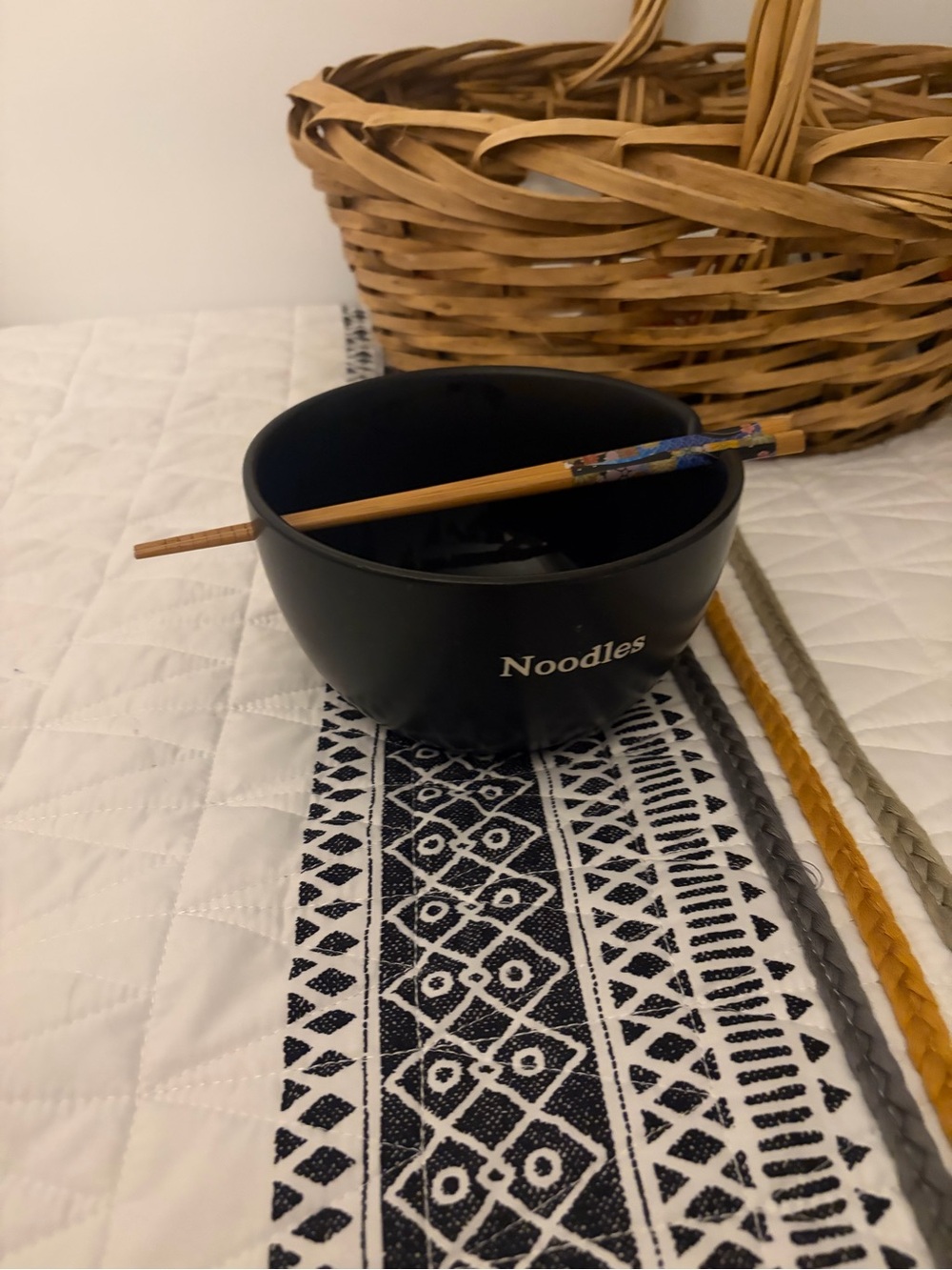 Black Noodles Ceramic Bowl with Chopsticks - Unbranded